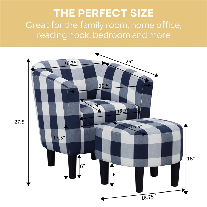 Take a Seat Churchill Accent Chair with Ottoman in Blue and White Fabric