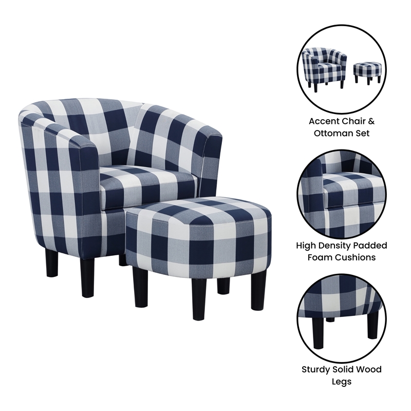 Take a Seat Churchill Accent Chair with Ottoman in Blue and White Fabric