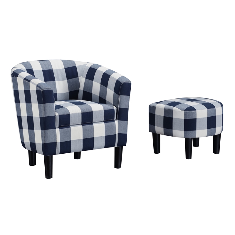 Take a Seat Churchill Accent Chair with Ottoman in Blue and White Fabric