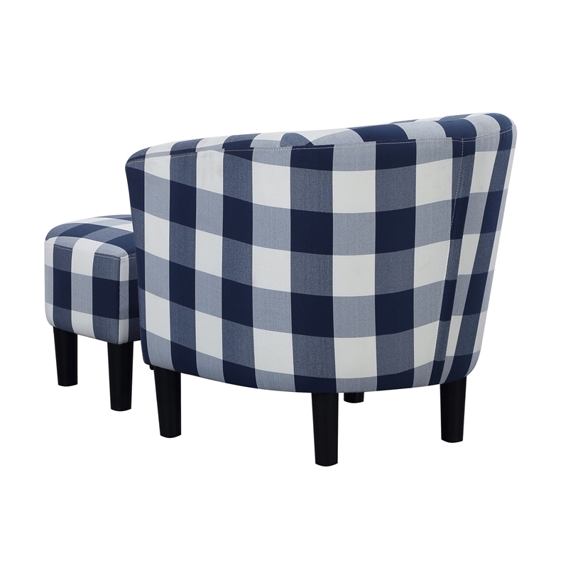Take a Seat Churchill Accent Chair with Ottoman in Blue and White Fabric