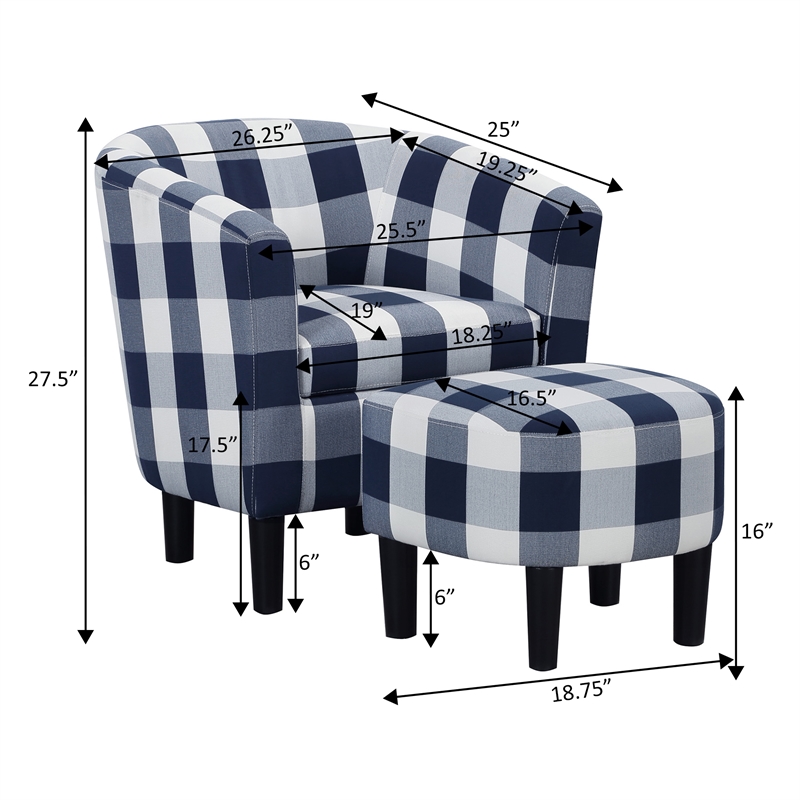 Take a Seat Churchill Accent Chair with Ottoman in Blue and White Fabric
