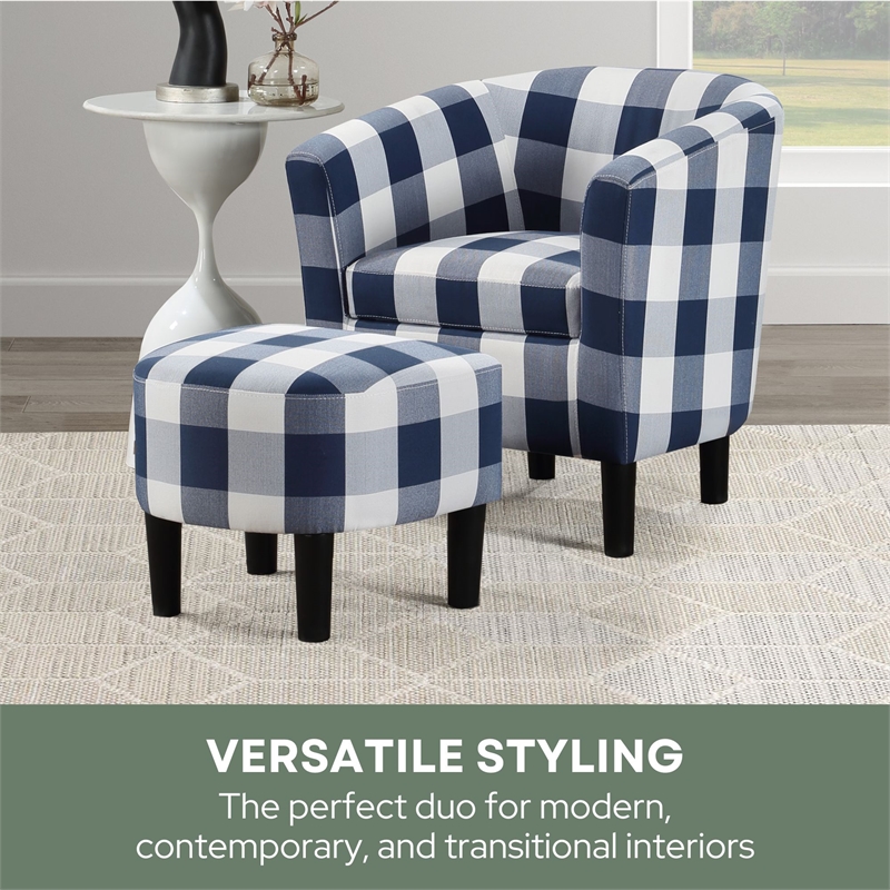 Take a Seat Churchill Accent Chair with Ottoman in Blue and White Fabric