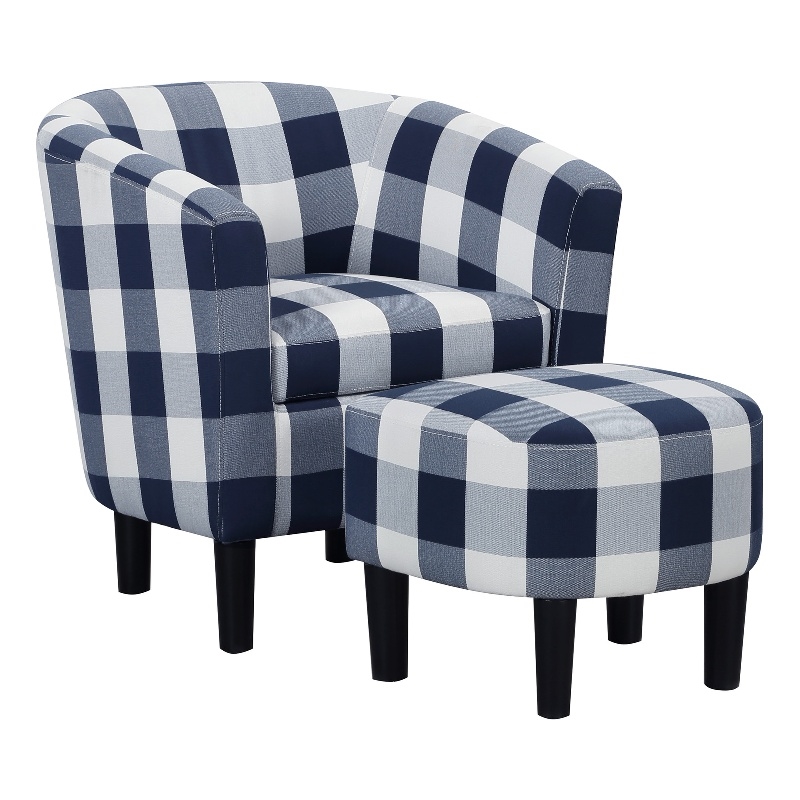 Take a Seat Churchill Accent Chair with Ottoman in Blue and White Fabric