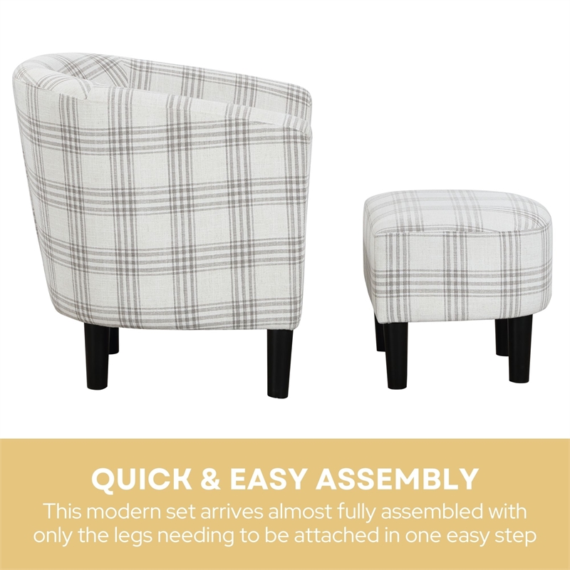 Take a Seat Churchill Accent Chair with Ottoman in Gray and White Plaid Fabric
