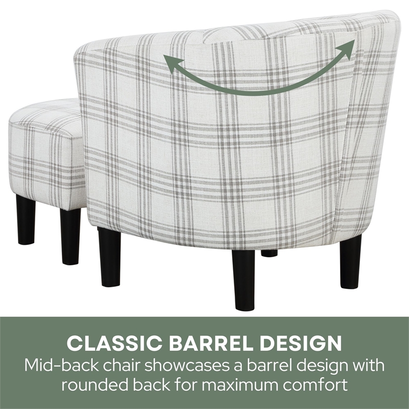 Take a Seat Churchill Accent Chair with Ottoman in Gray and White Plaid Fabric