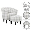 Take a Seat Churchill Accent Chair with Ottoman in Gray and White Plaid Fabric