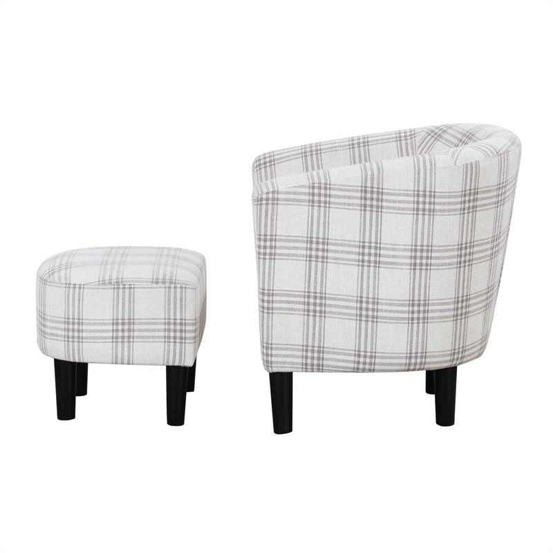 Take a Seat Churchill Accent Chair with Ottoman in Gray and White Plaid Fabric