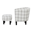 Take a Seat Churchill Accent Chair with Ottoman in Gray and White Plaid Fabric