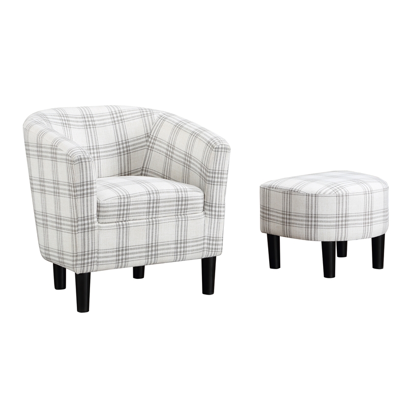 Take a Seat Churchill Accent Chair with Ottoman in Gray and White Plaid Fabric