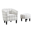 Take a Seat Churchill Accent Chair with Ottoman in Gray and White Plaid Fabric