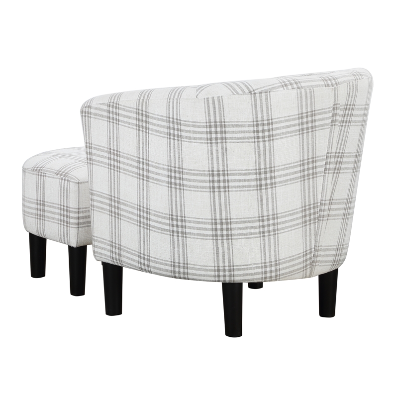 Take a Seat Churchill Accent Chair with Ottoman in Gray and White Plaid Fabric