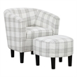 Take a Seat Churchill Accent Chair with Ottoman in Gray and White Plaid Fabric