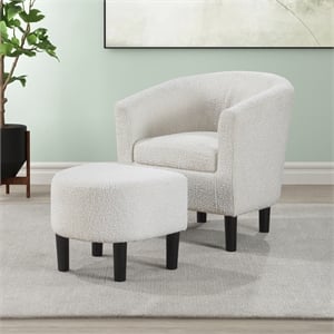 Take a Seat Churchill Accent Chair with Ottoman in Ivory Boucle Fabric