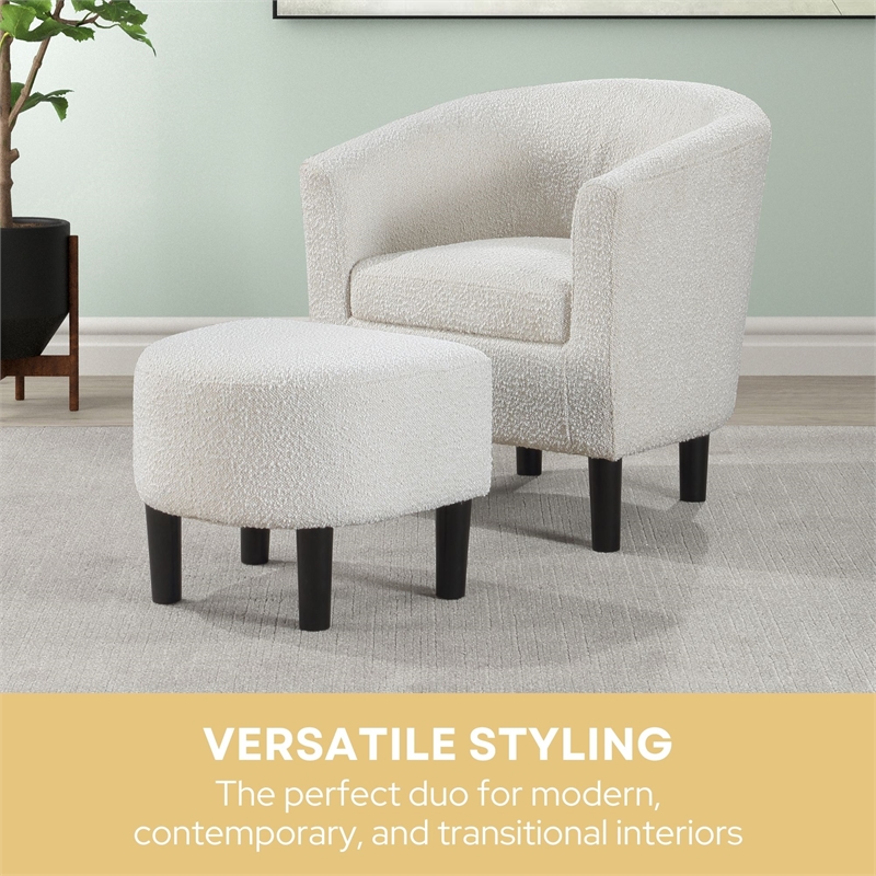 Take a Seat Churchill Accent Chair with Ottoman in Ivory Boucle Fabric