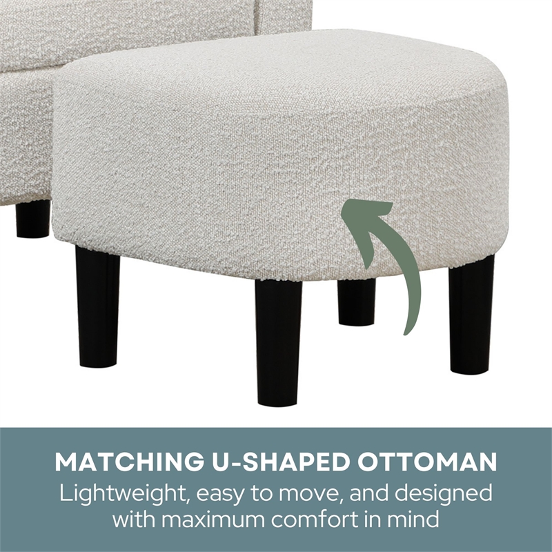 Take a Seat Churchill Accent Chair with Ottoman in Ivory Boucle Fabric