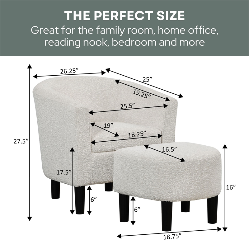 Take a Seat Churchill Accent Chair with Ottoman in Ivory Boucle Fabric