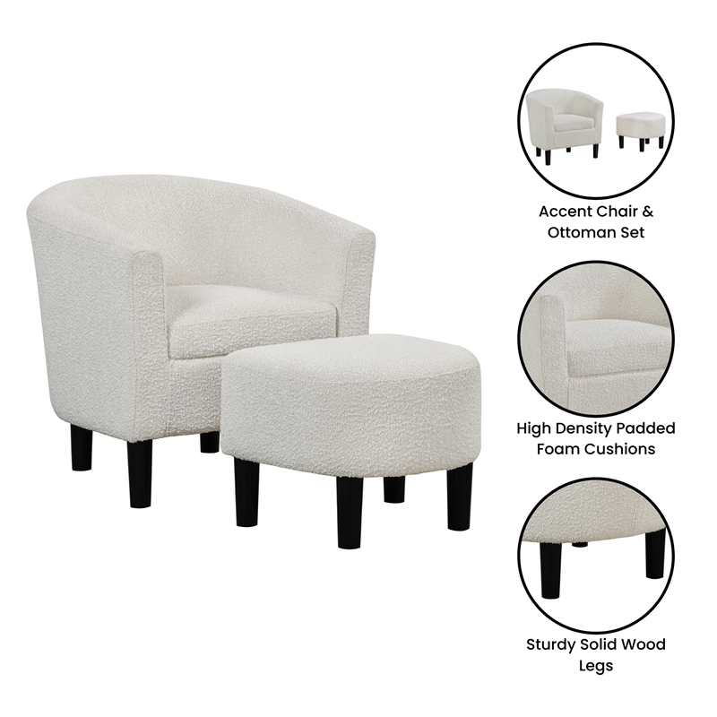 Take a Seat Churchill Accent Chair with Ottoman in Ivory Boucle Fabric
