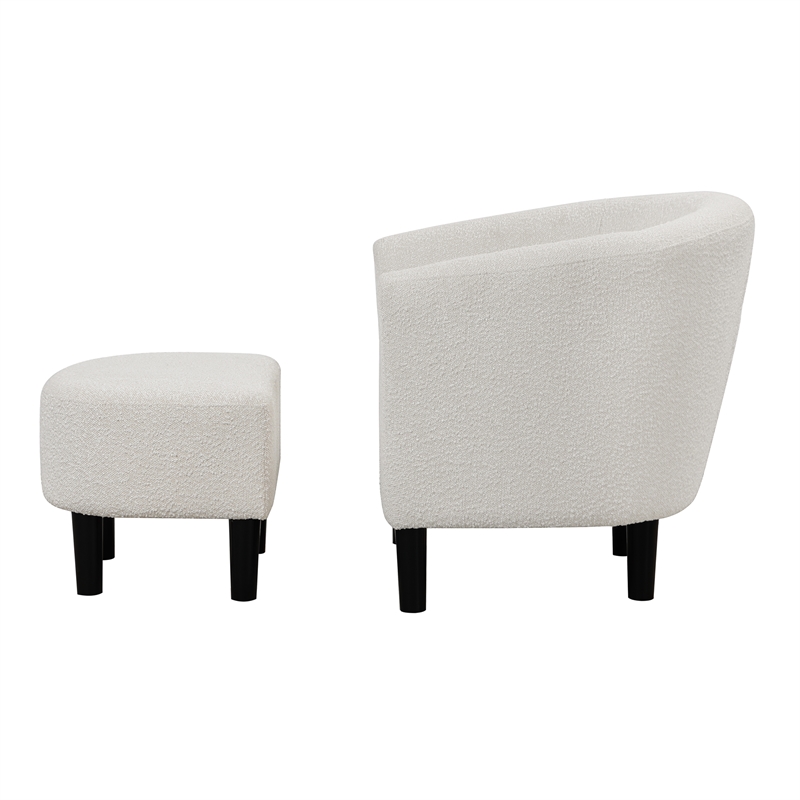 Take a Seat Churchill Accent Chair with Ottoman in Ivory Boucle Fabric