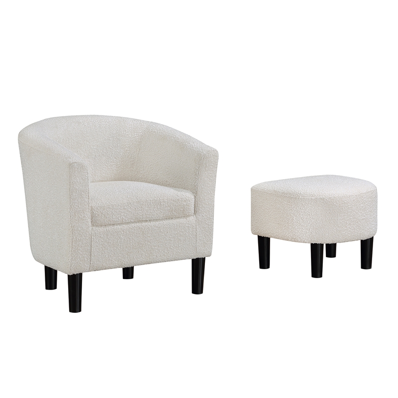 Take a Seat Churchill Accent Chair with Ottoman in Ivory Boucle Fabric