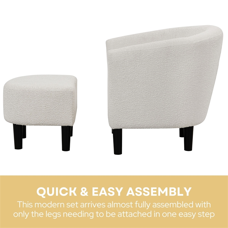 Take a Seat Churchill Accent Chair with Ottoman in Ivory Boucle Fabric