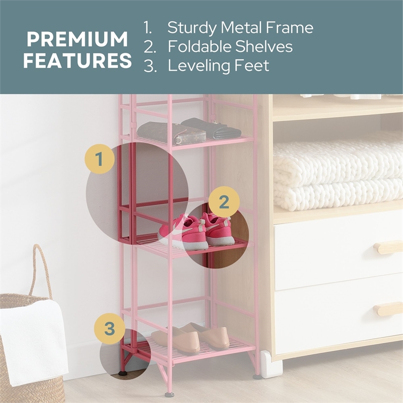Convenience Concepts Xtra Storage Five-Tier Folding Metal Shelf in Pink Finish