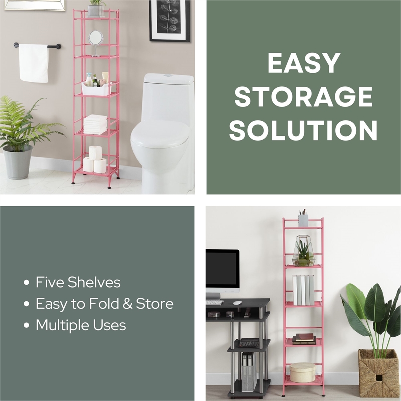 Convenience Concepts Xtra Storage Five-Tier Folding Metal Shelf in Pink Finish
