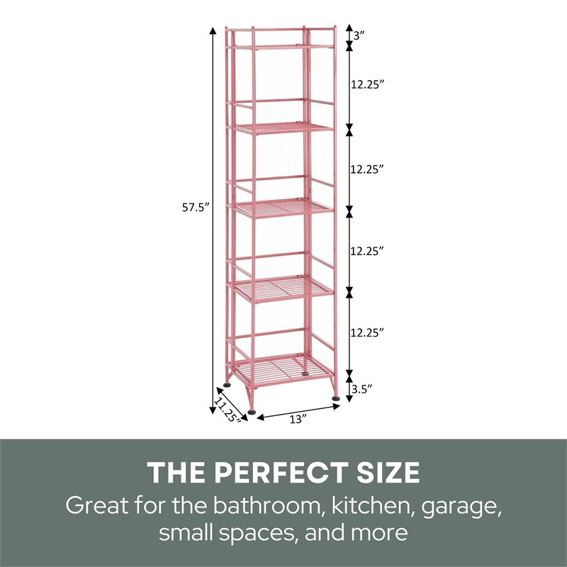 Convenience Concepts Xtra Storage Five-Tier Folding Metal Shelf in Pink Finish