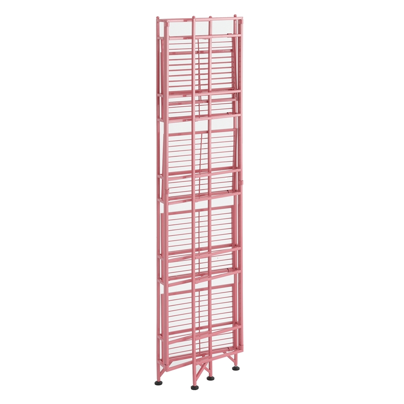 Convenience Concepts Xtra Storage Five-Tier Folding Metal Shelf in Pink Finish