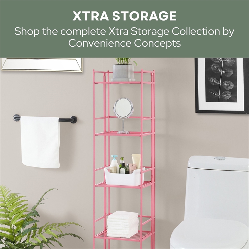Convenience Concepts Xtra Storage Five-Tier Folding Metal Shelf in Pink Finish
