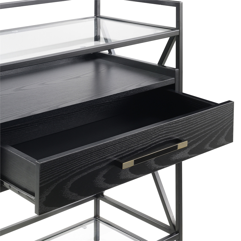 Conveniece Concepts Glenview Serving Bar in Black Wood Finish and Black Metal