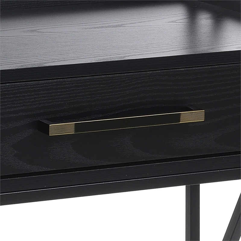 Conveniece Concepts Glenview Serving Bar in Black Wood Finish and Black Metal