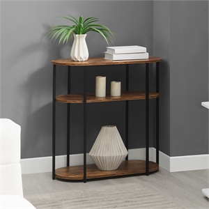 Designs2Go Simon Three-Tier Oval Entryway Hall Table in Walnut Wood Finish