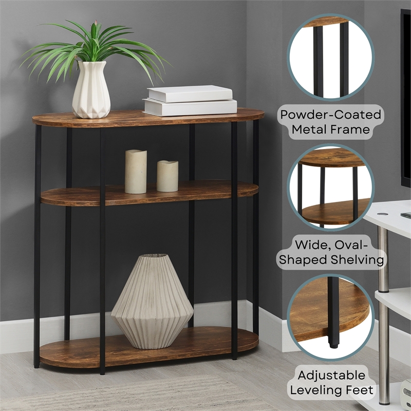 Designs2Go Simon Three-Tier Oval Entryway Hall Table in Walnut Wood Finish