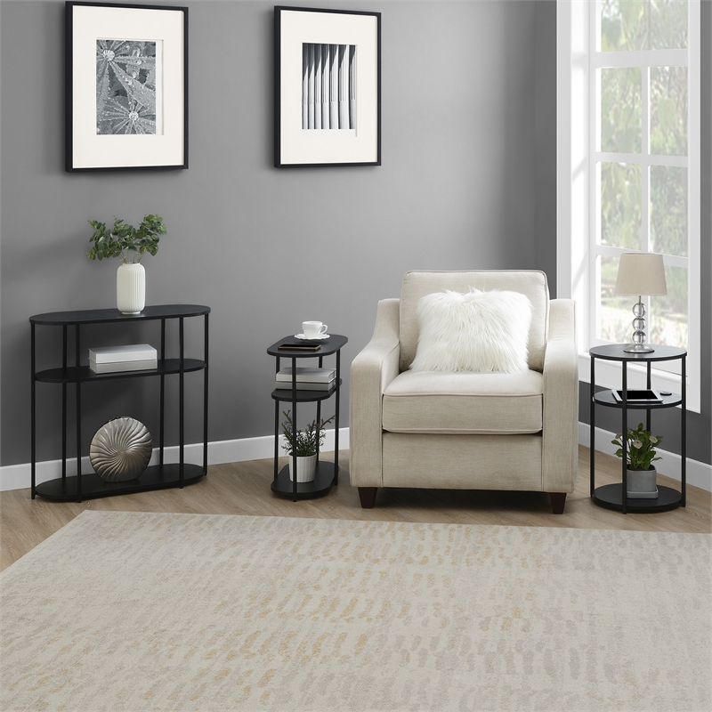 Designs2Go Simon Three-Tier Oval Entryway Hall Table in Black Wood Finish