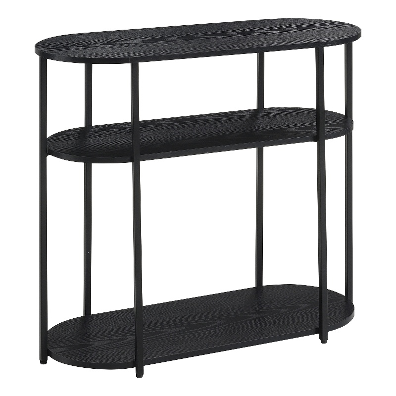 Designs2Go Simon Three-Tier Oval Entryway Hall Table in Black Wood Finish