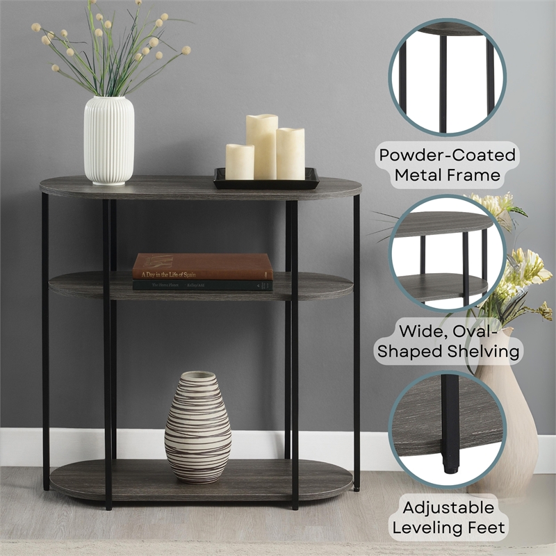 Designs2Go Simon Three-Tier Oval Entryway Hall Table in Gray Wood Finish