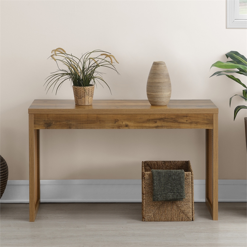 Northfield Weave Hall Console Table/Desk in Medium Oak Wood Finish