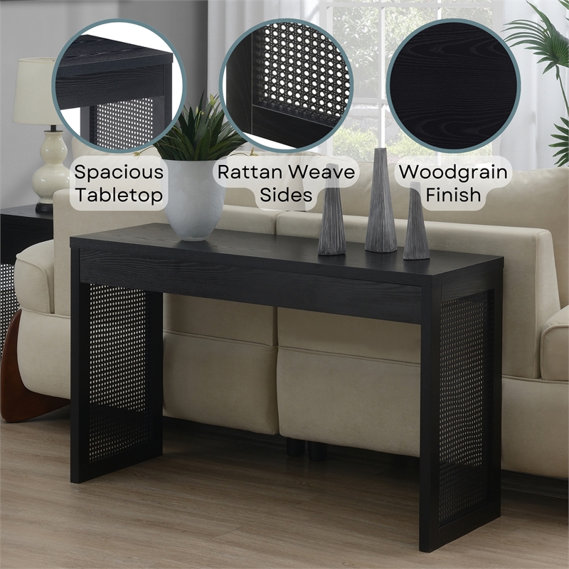 Northfield Weave Hall Console Table/Desk in Black Wood Finish