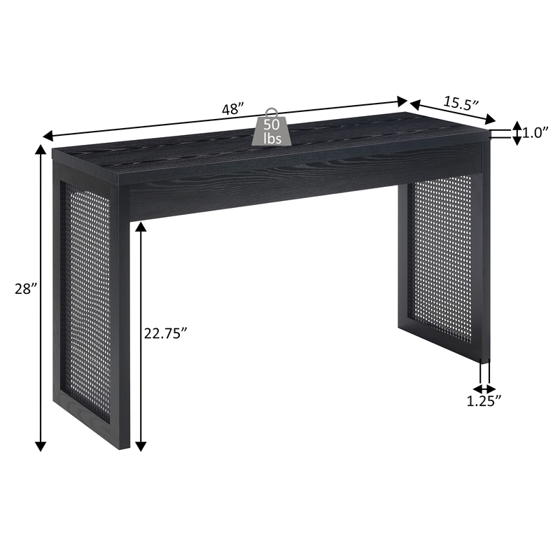 Northfield Weave Hall Console Table/Desk in Black Wood Finish