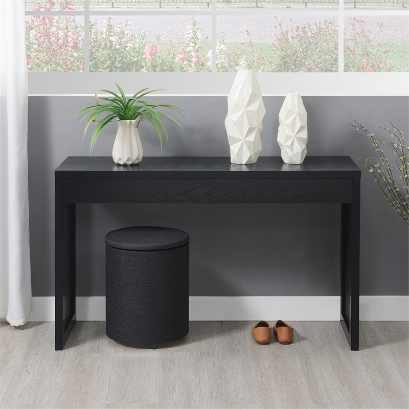 Northfield Weave Hall Console Table/Desk in Black Wood Finish