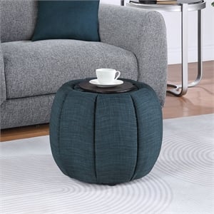Designs4Comfort Daisy Storage Ottoman with Reversible Tray Lid in Blue Fabric
