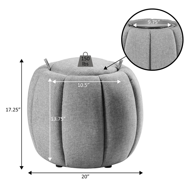 Designs4Comfort Daisy Storage Ottoman with Reversible Tray Lid in Blue Fabric