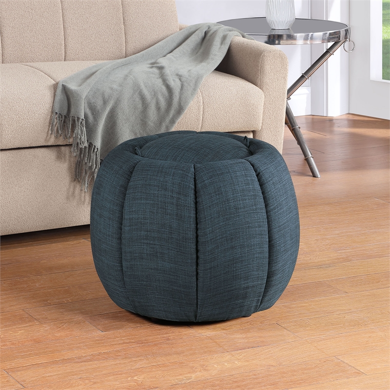 Designs4Comfort Daisy Storage Ottoman with Reversible Tray Lid in Blue Fabric