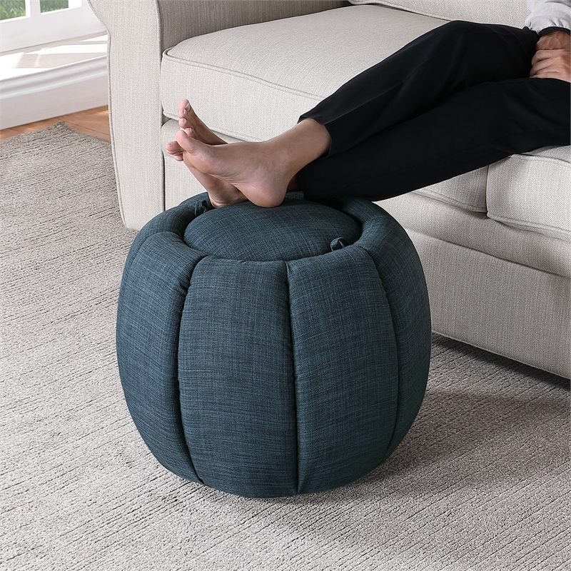 Designs4Comfort Daisy Storage Ottoman with Reversible Tray Lid in Blue Fabric
