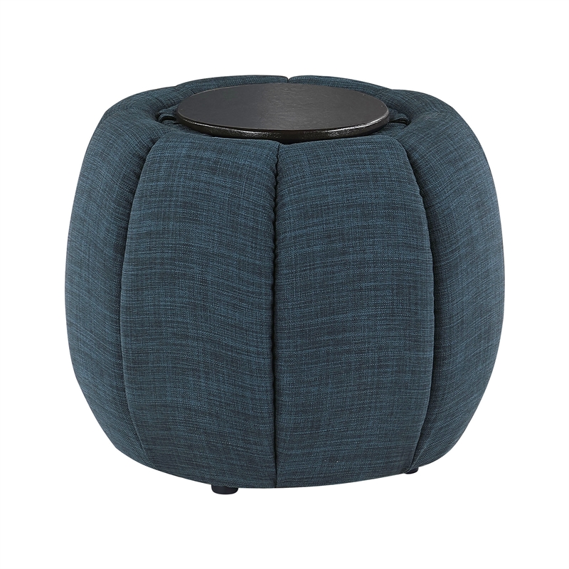 Designs4Comfort Daisy Storage Ottoman with Reversible Tray Lid in Blue Fabric