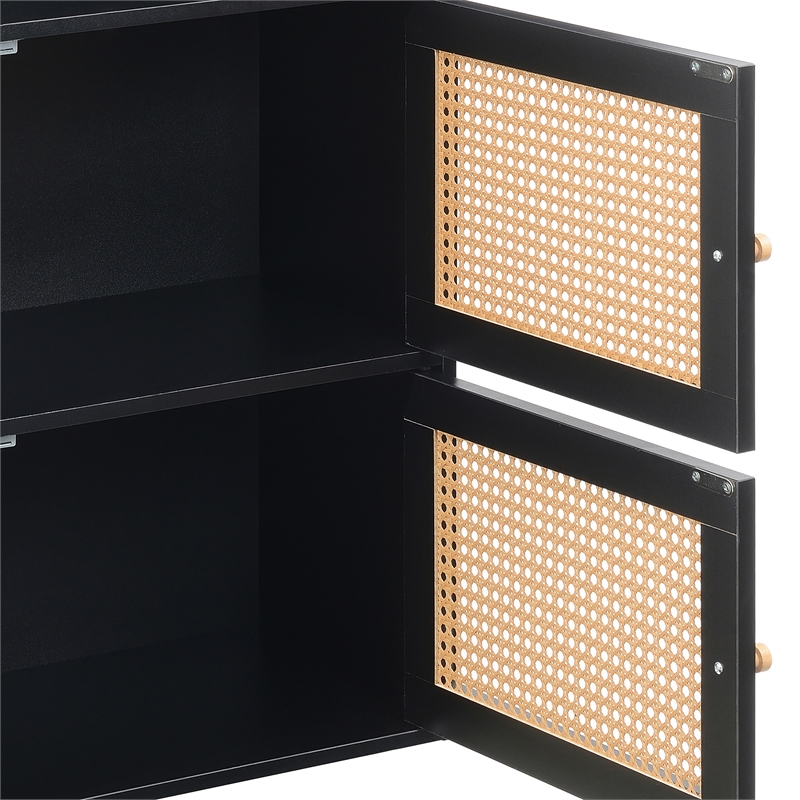 Xtra Storage Boho Weave Two-Door Cabinet with Shelf in Black Wood Finish