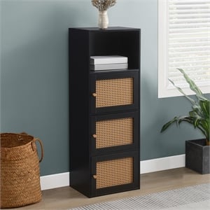 Xtra Storage Boho Weave Three-Door Cabinet with Shelf in Black Wood Finish