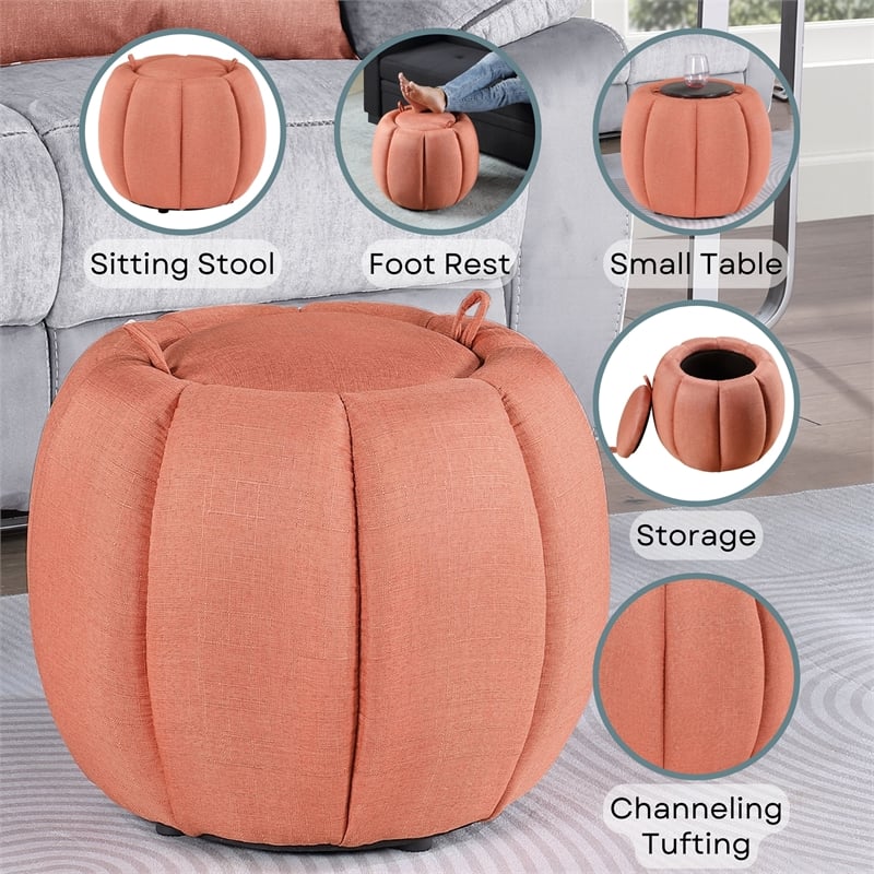 Designs4Comfort Daisy Storage Ottoman with Reversible Tray Lid in Coral Fabric