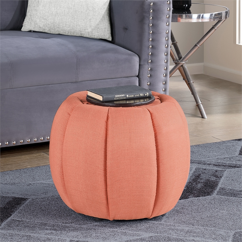 Designs4Comfort Daisy Storage Ottoman with Reversible Tray Lid in Coral Fabric