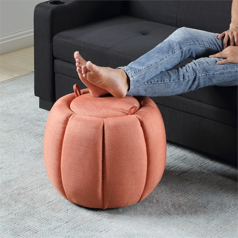 Designs4Comfort Daisy Storage Ottoman with Reversible Tray Lid in Coral Fabric